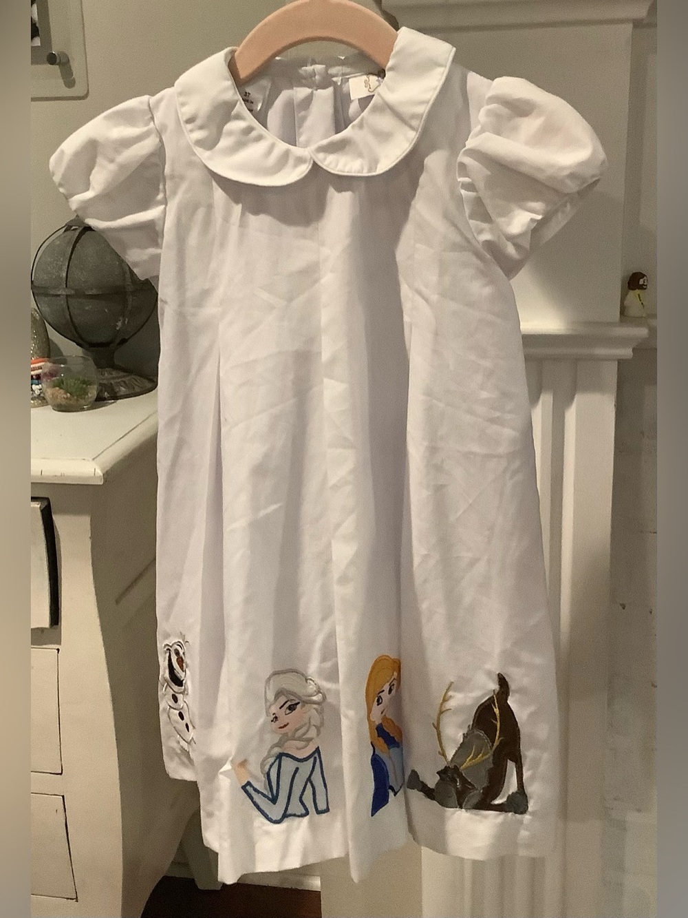 Girls Frozen White Dress with Peter Pan Collar, Elsa Anna, Disney - Picture 2 of 4